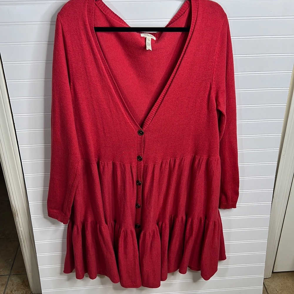 Matilda Jane Love Me Tender Red knit Cardigan Tiered Ruffle Sweater XL